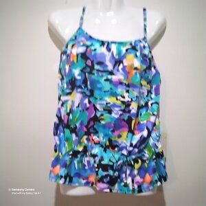 Caribbean Joe Blue & Green Underwire Peplum Maternity Swim Tankini Top NWT 10